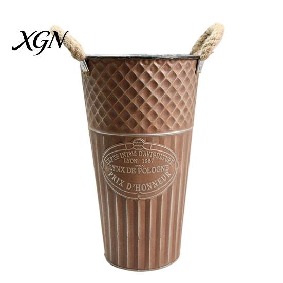 Large Open Mouth Bouquet Vase Vintage Metal Flower Buckets, Rustic Vases with Handles, Floral Containers, Wide Nostalgic Indoor Display Plant