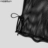 INCERUN Summer Men Short Sleeve Hollow See Through Long Beach Tank Tops