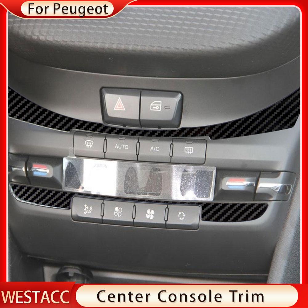 2 шт., наклейки на панель управления автомобиля из углеродного волокна, декоративная полоса для Peugeot 2008 208 2014-2018, интерьер