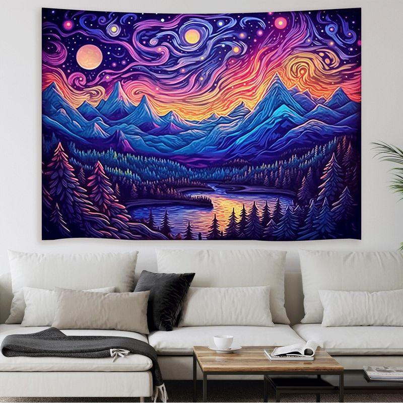 Psychedelic Mountain Starry Sky Tapestry Cosmic Night Wall Art Galaxy Space Aesthetic Bedroom Decor