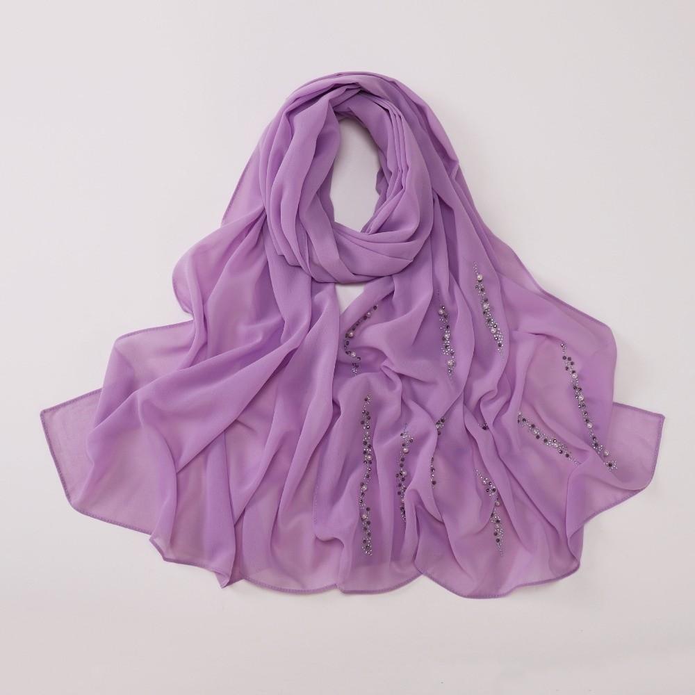Breathable Imitation Pearl Chiffon Hijab Shimmer Beads Soft Head Wrap Malaysia Shawl Scarf Women