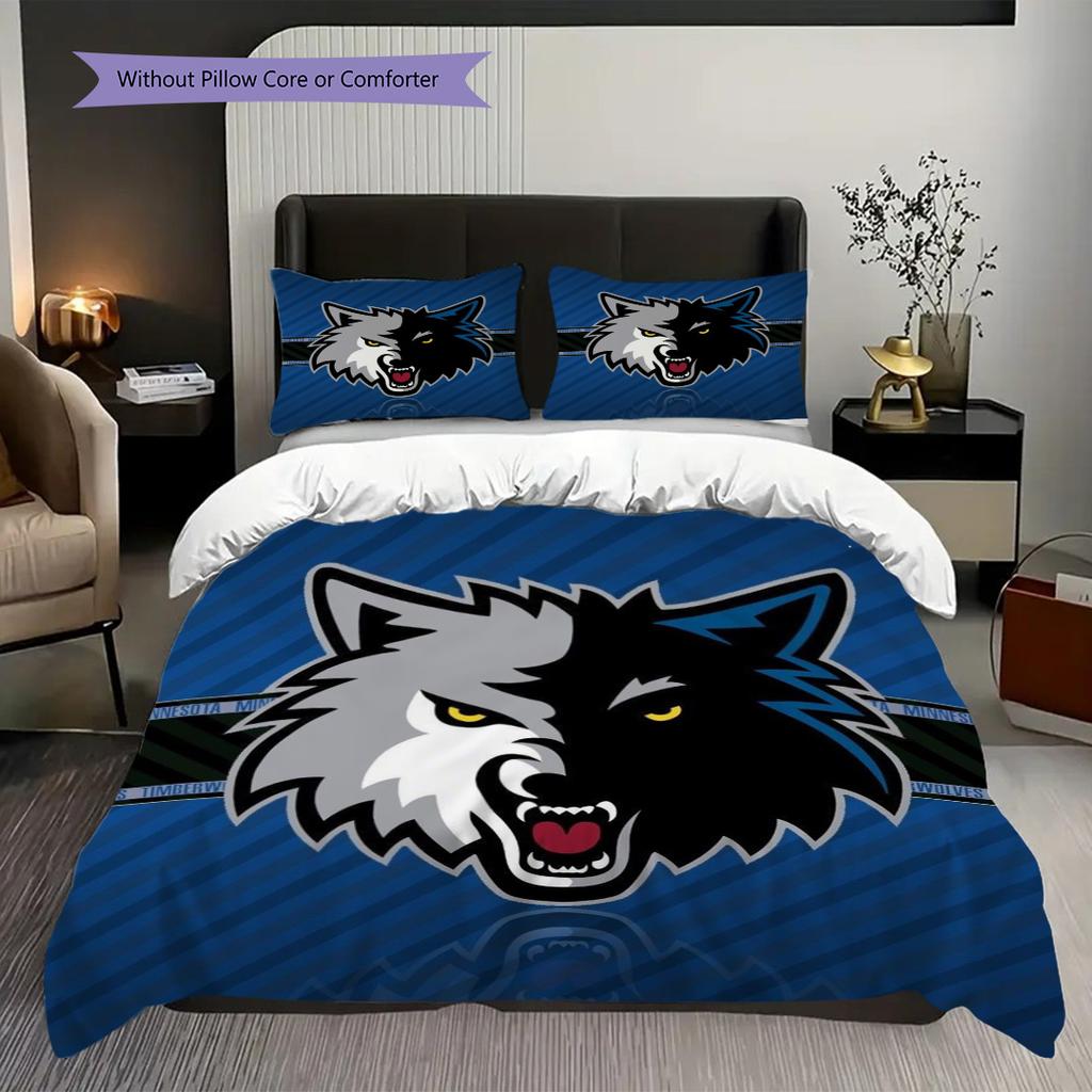 Minnesota Timberwolves Logo Three-piece set(1 * duvet cover + 2 * pillowcase, without core)Bedding set Soft and comfortable