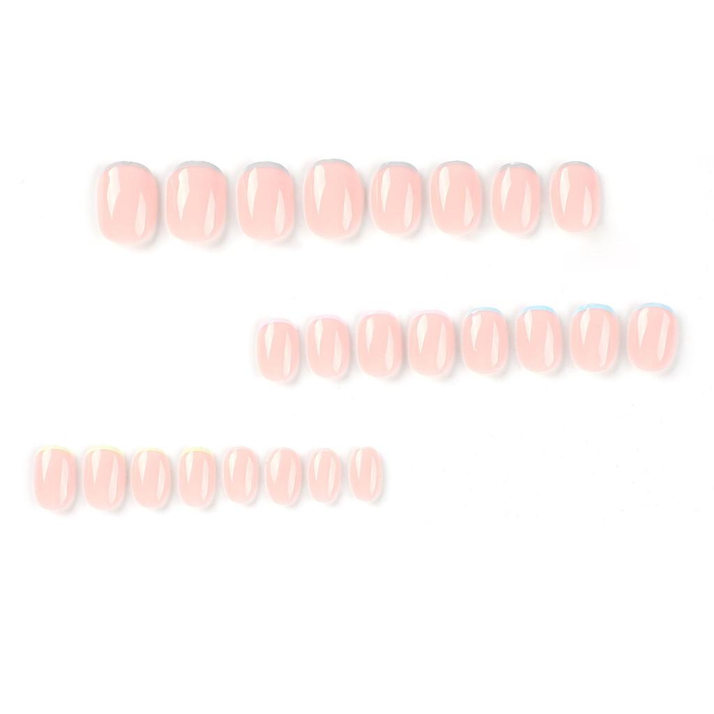 24 Pieces Wear Nail Short Fake Nail Summer Simple Five-color French Nail Piece Press On Nails