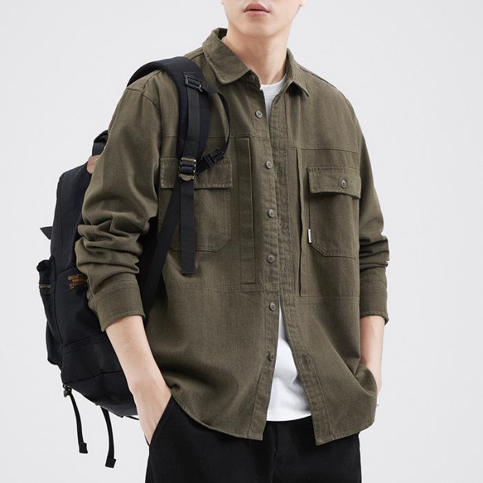 Японская серая рубашка Tooling, мужская, модная, с фирменным принтом, свободная, большого размера, повседневная, рубашка Ruffian, куртка, топ, модная