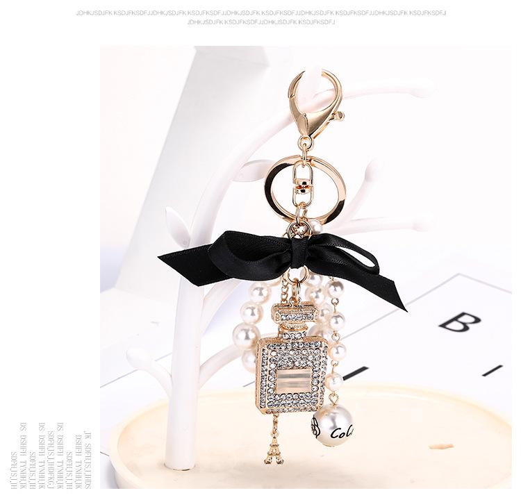 Ручная работа, корейский стиль, брелок-бутылочка для духов со стразами, бантом и жемчужной подвеской