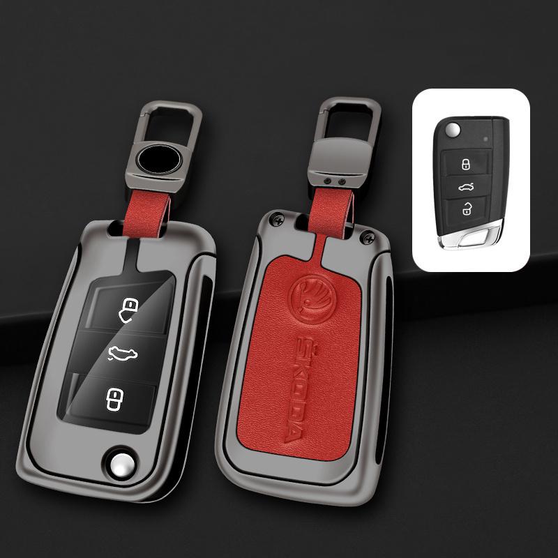 CAPR9 Zinc Alloy Car Folding Remote Key Fob Case Cover Holder Shell For Skoda Octavia A7 Kodiaq Karoq Keychain Accessories Protector