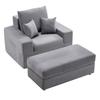 Chaise Lounge Chair, 1115 mm Boneless Modular Chaise Lounge Indoor, Oversized Corduroy Reading Chair with Throw Pillows & Armrests, Deep Seat Sofa