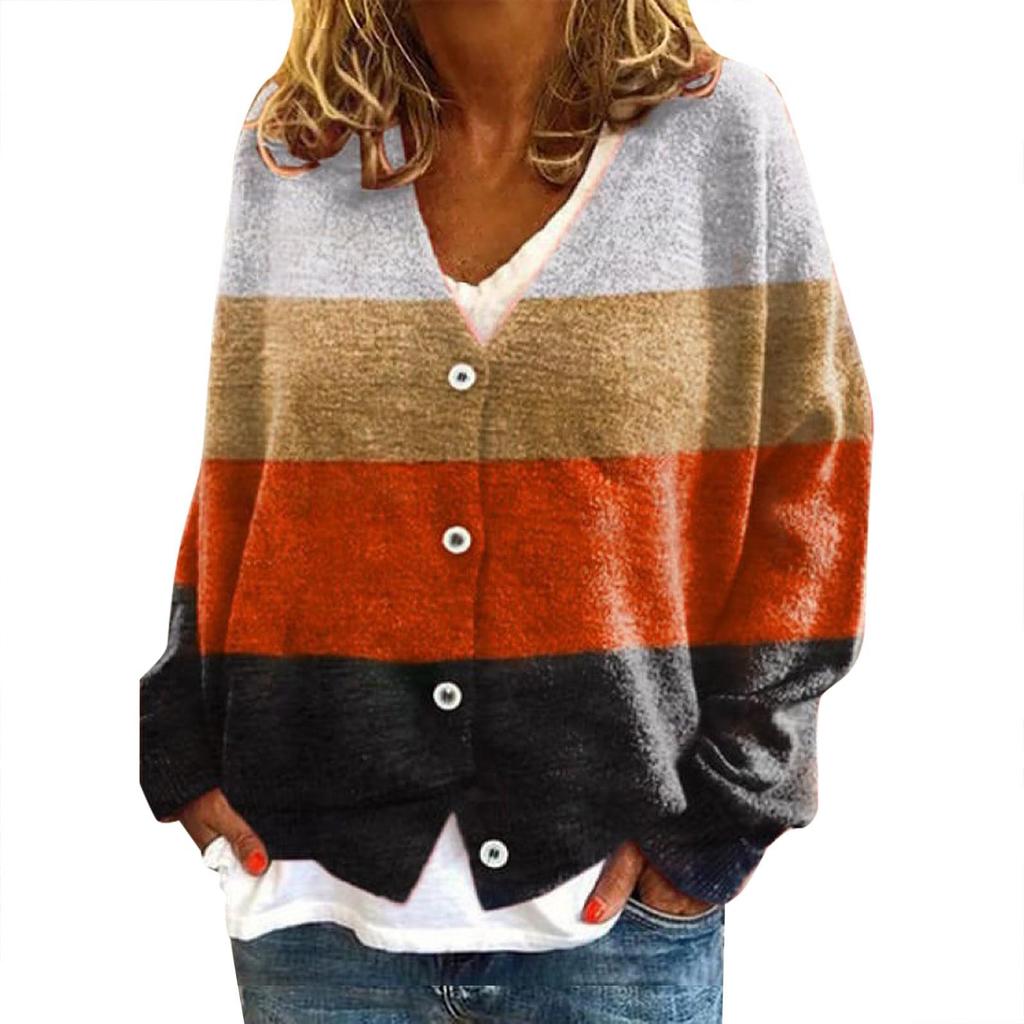 YNN-VK01 V-Neck Printed Cardigan Sweater with 3 Buttons - New Arrival