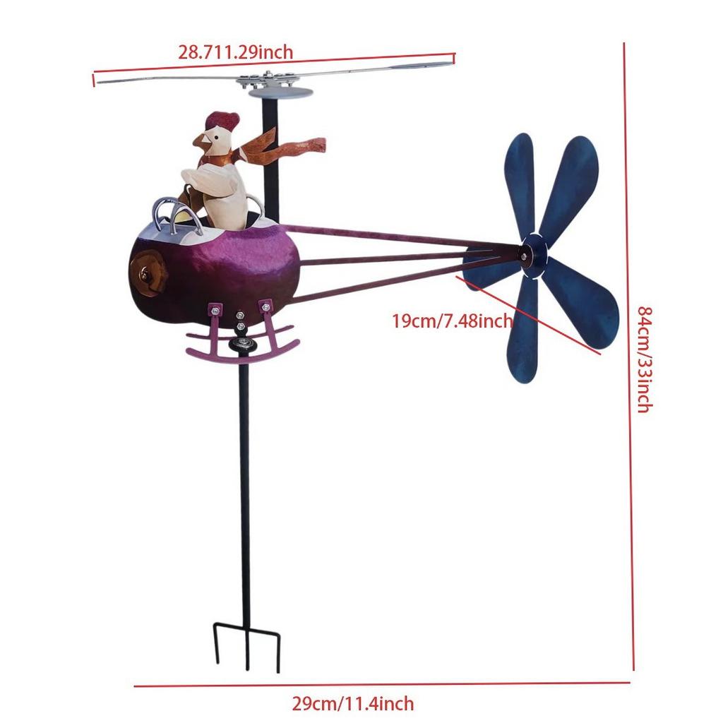 Creative Wrought Iron Weather Vane, Rooster Helicopter Decor for Yard Landscape