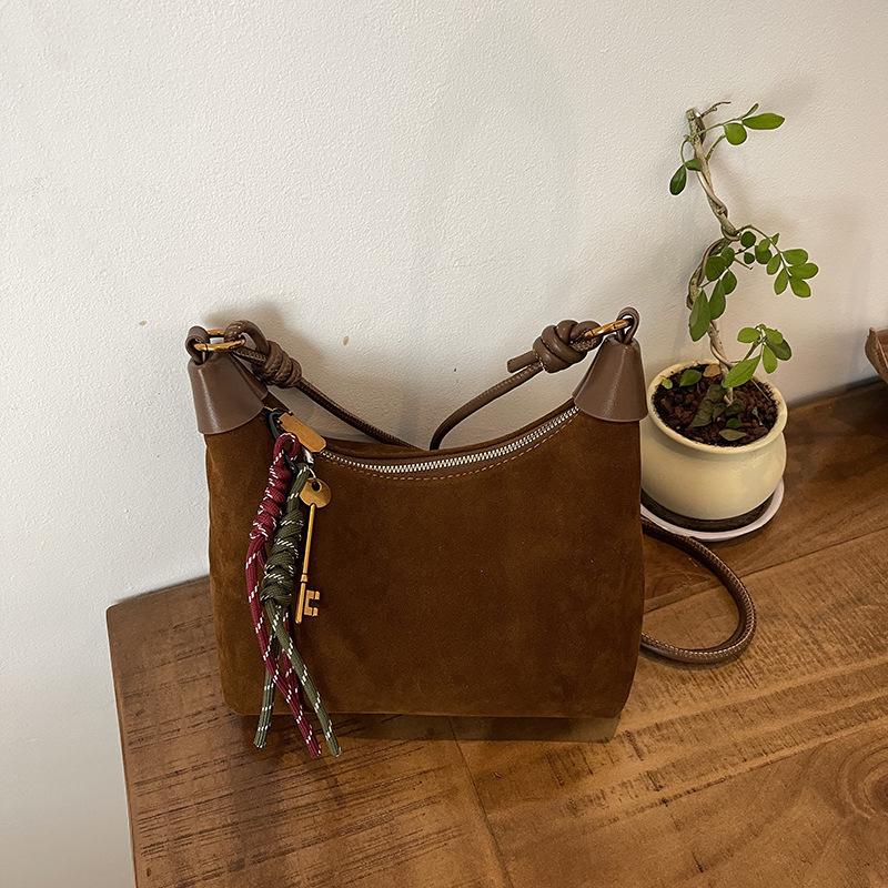 Вместительная замшевая сумка на молнии через плечо, однотонная, модная, трендовая сумка-тоут, мягкая строчка, простая подвеска, сумочка ARI