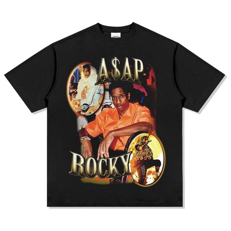 ASAP A $AP ROCKY Уличный Хип-Хоп Рэп Футболка Мужская Тяжелый Хлопок Свободная Маленький Вырез Короткие Рукава Удобная Унисекс Футболк...