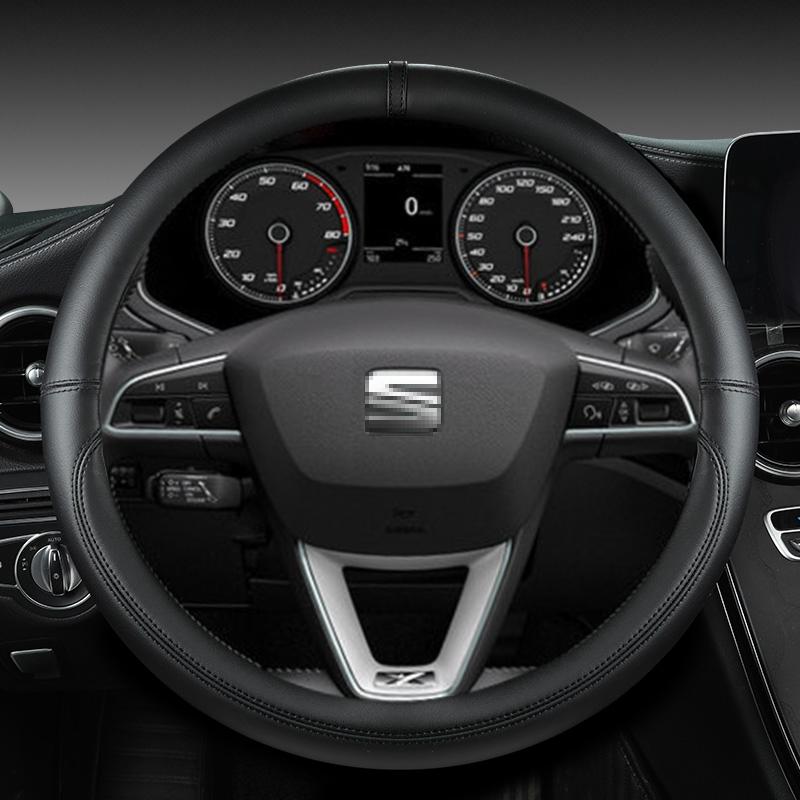 xkzh8 Microfiber Leather Car Steering Wheel Cover Non-Slip 38cm For Seat Tarraco Arona Ateca Ibiza Toledo Mii Leon Arosa Exeo ST FR