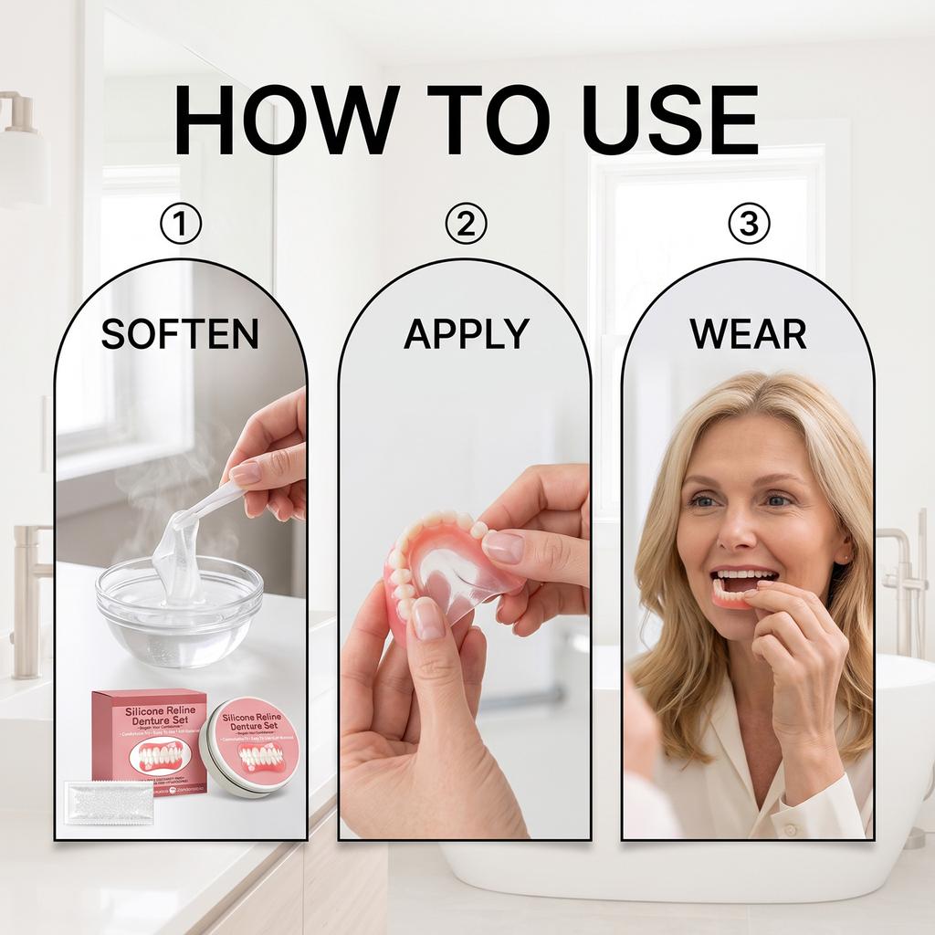 Denture modification kit: silicone, lightweight, comfortable, fits well, easy to use, and versatile for various applications