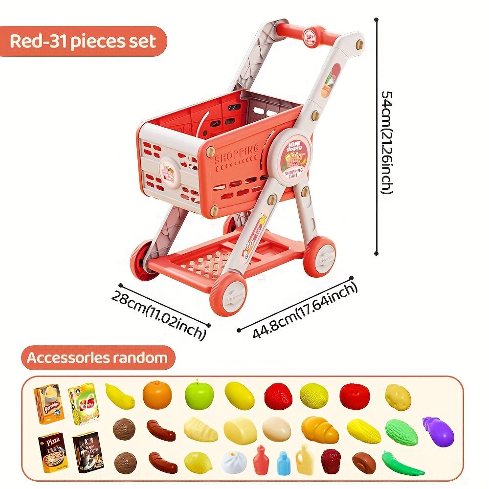 Набор детской тележки для покупок, 31 шт., красный и зеленый, из другого пластикового материала, с игровой едой, фруктами, овощами, десертами и аксессуарами для магазина