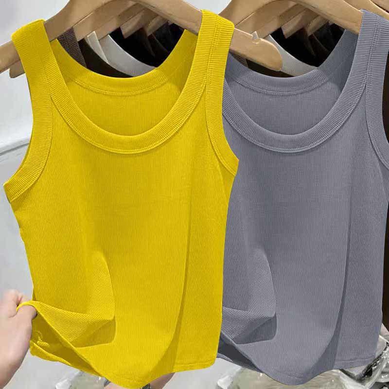 Женский топ на бретельках в рубчик из ледяного шелка с U-образным вырезом и бретельками для весны и лета