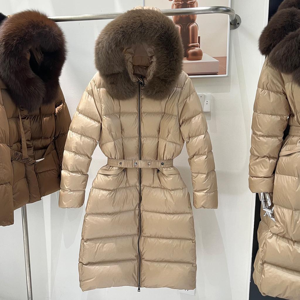 Winter new fox big fur collar hooded long down jacket women's knee thickened waist fashionable high-end coat