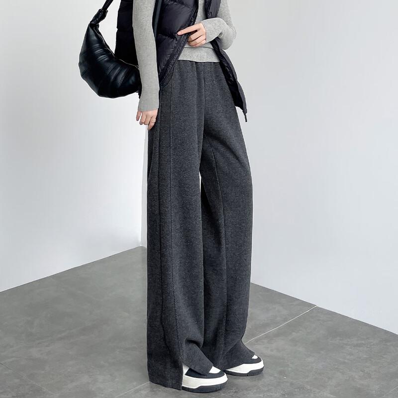 Женские повседневные брюки с высокой посадкой, широкими штанинами, разрезом, из смесовой шерстяной ткани в елочку