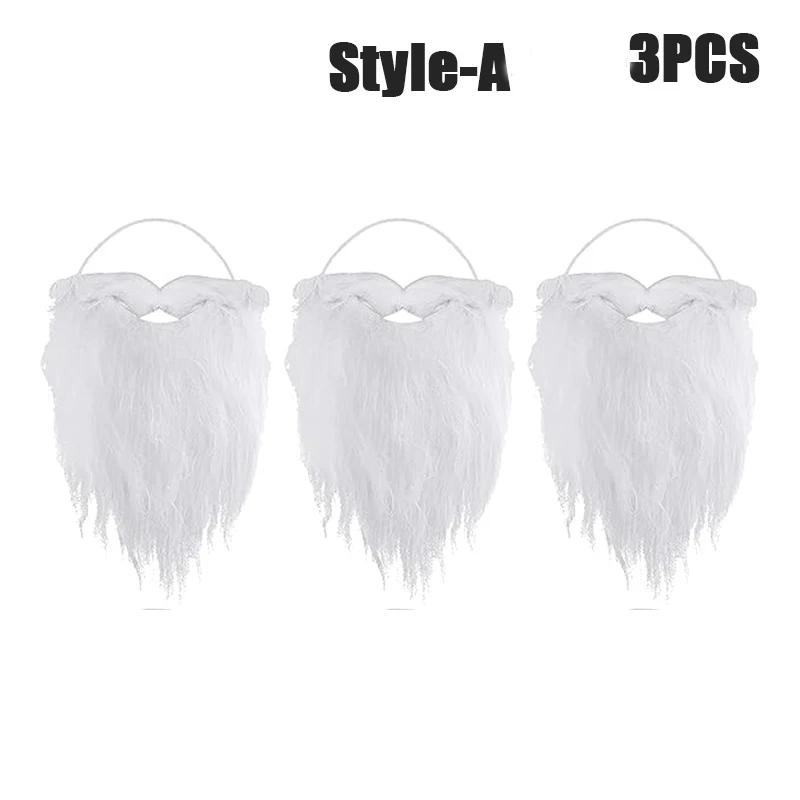 1-10PCS Christmas Santa Claus Beard Adjustable Curly Fake Beards Realistic Costume Props Holiday Party Dress Up Accessories
