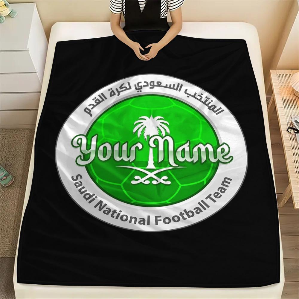 1PC Saudi Football Crest Custom Name Patterned Flannel Blanket Suitable For All Seasons For Home Decor Warmth And Comfort Gifts Holiday Present