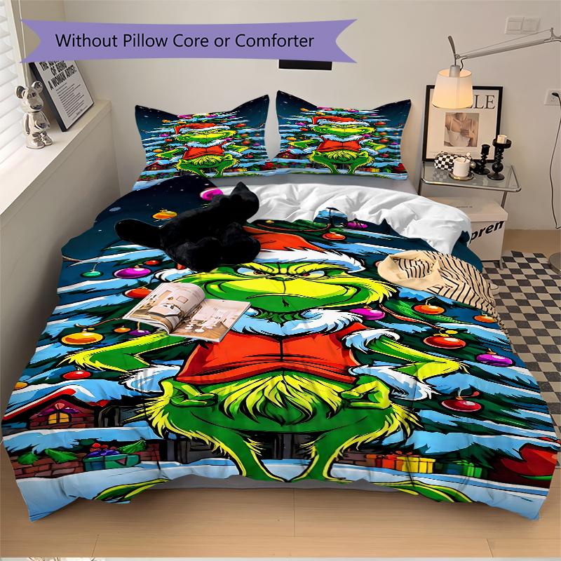 3Pcs Christmas Grinch Tree Bedding Set Quilt Cover Pillowcase Home Christmas Xmas Halloween Gift 1 Duvet Cover 2 Pillowcase S921568