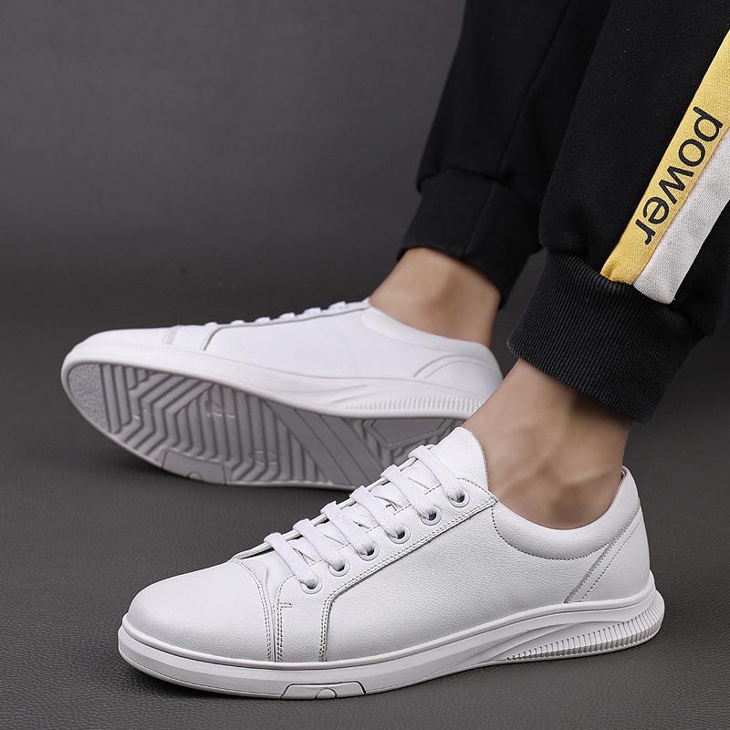 Мужская повседневная обувь из натуральной кожи, модные мужские кроссовки на плоской подошве, мужская прогулочная обувь на шнуровке для отдыха, уличная белая обувь высокого качества
