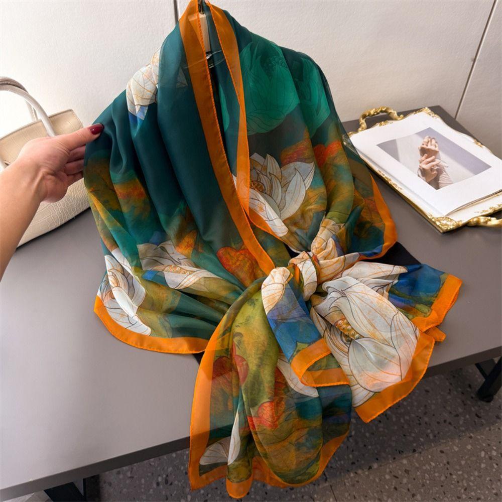 185*120cm Tourism Long Shawl Polyester Women's Satin Hijab Fashion Women Thin Scarf  Beach