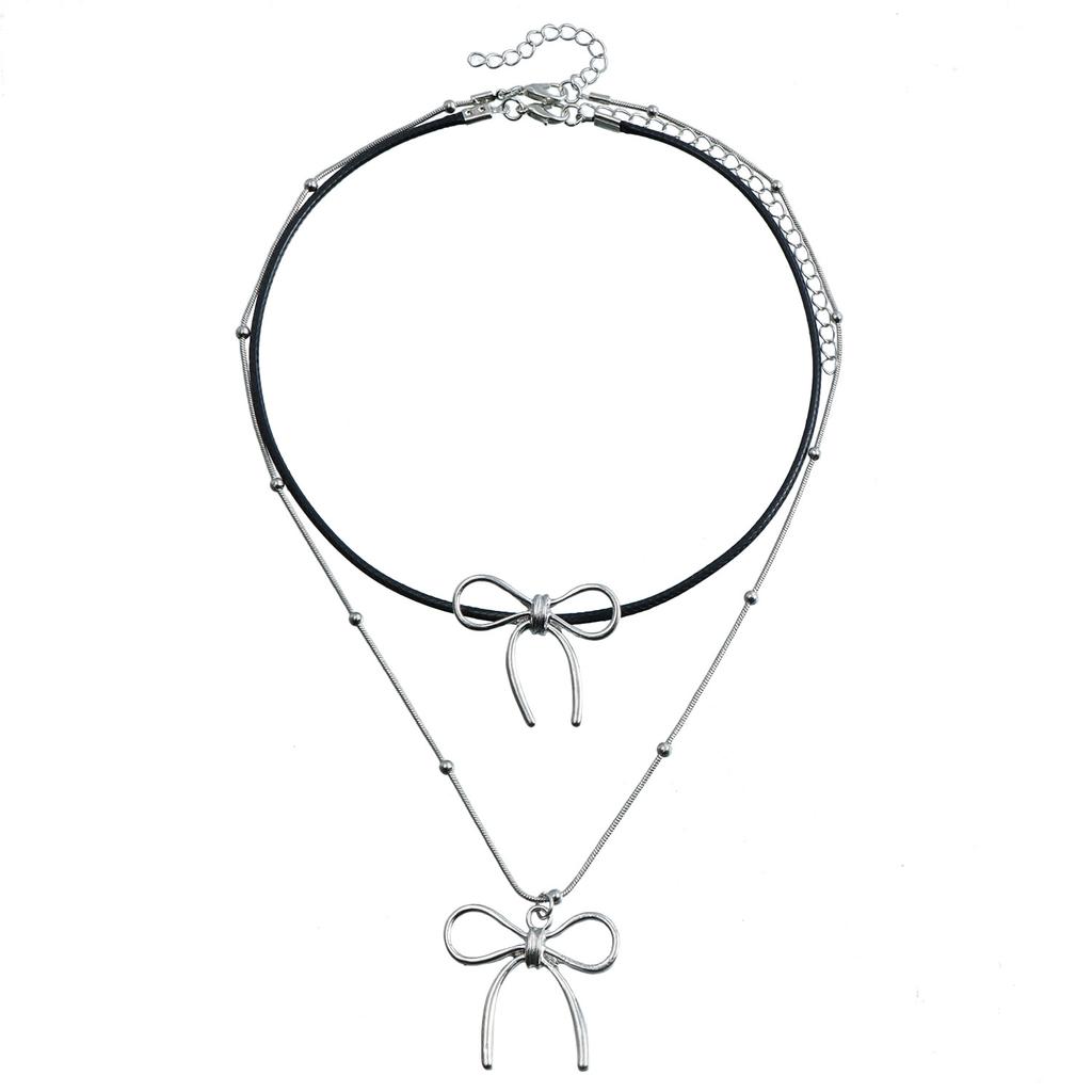 Accessories, High-End Temperament, Double-Layered Bow Necklace, Sweet And Cool Spice Girl Collarbone Chain.