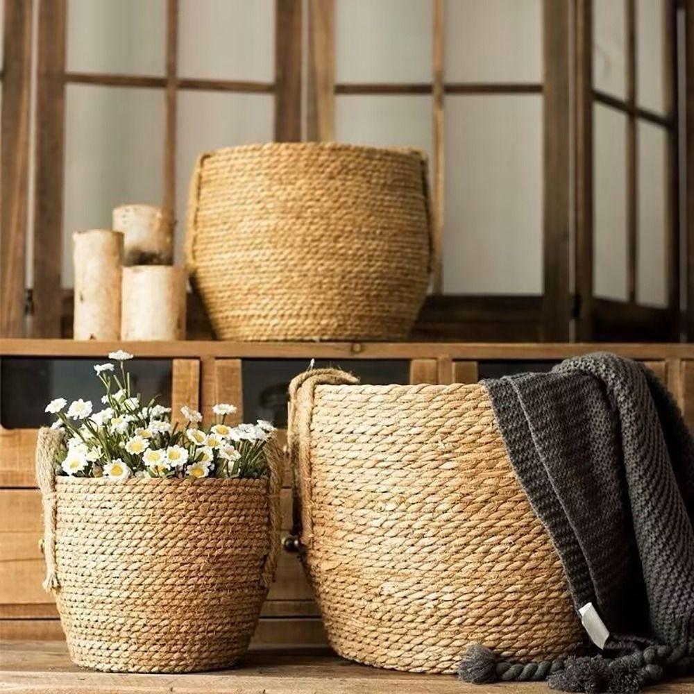 1 шт. Корзина для растений, цветочный горшок, корзина из ротанговой соломы, плетеная корзина для растений, плетеный цветочный горшок из травы