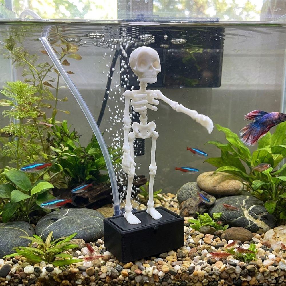 3D Printed Fish Tank Dance Skull Bubbler Glow in Dark Movable Skeleton Fish Tank Bubbler Gag Gift