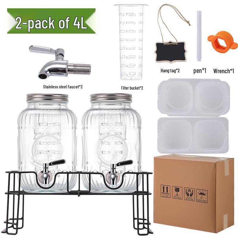 Large Transparent Glass Beverage Dispenser with Faucet - Ideal for Iced Tea, Lemonade, Juice, or Wine.