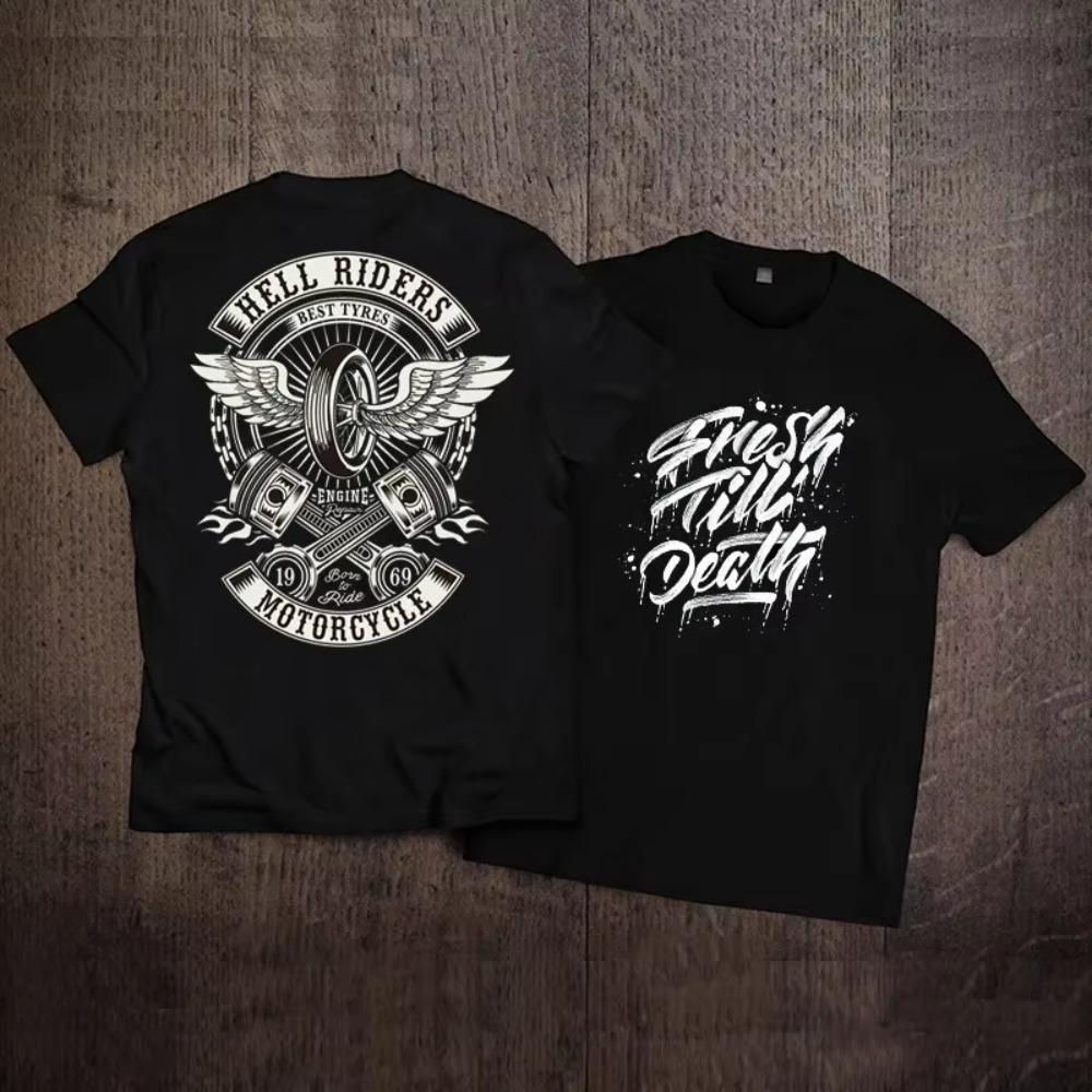 2024 Новая футболка большого размера с коротким рукавом из чистого хлопка для мужчин и женщин, футболка свободного кроя с принтом рок-американской ретро мотоциклетной тематики Harley