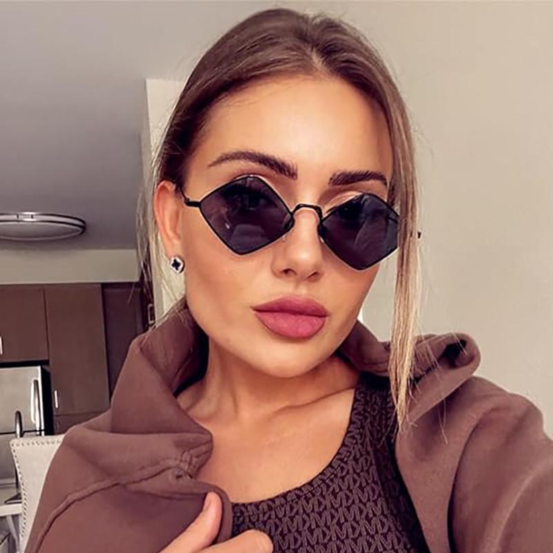 Солнцезащитные очки в стиле панк-полигон, ромбовидные металлические солнцезащитные очки для женщин, маленькие солнцезащитные очки в квадратной оправе, модные оттенки