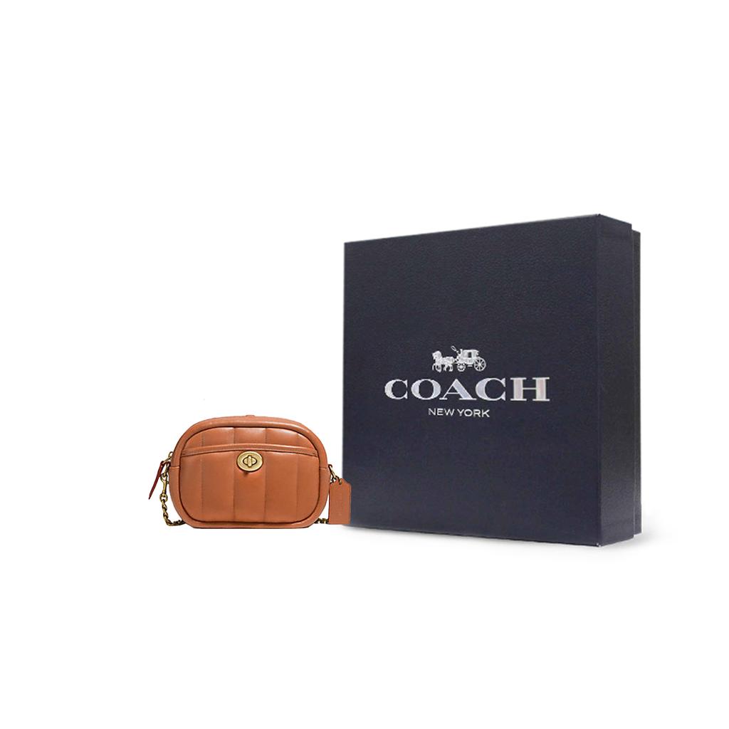 New COACH Camera Leather Camera Bags Small Square Bag Crossbody Bags Shoulder Bags Small Size Women's Caramel Brown C4814-B4NL4