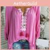 Elegant Plus Size Women Boho Long Sleeve Blouse Baggy Tops With V Neck Design
