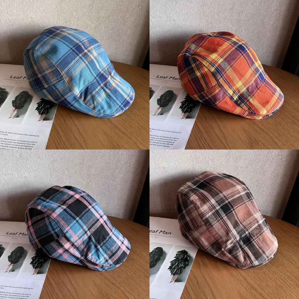 Клетчатый берет модной женской расцветки, летний дышащий, из смесового хлопка