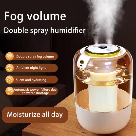 Air Humidifier with Colorful Light LED Humidity Display Dual Nozzles USB Cool Mist Humidifier Quiet Home Office Bedroom Essential Oil Diffuser
