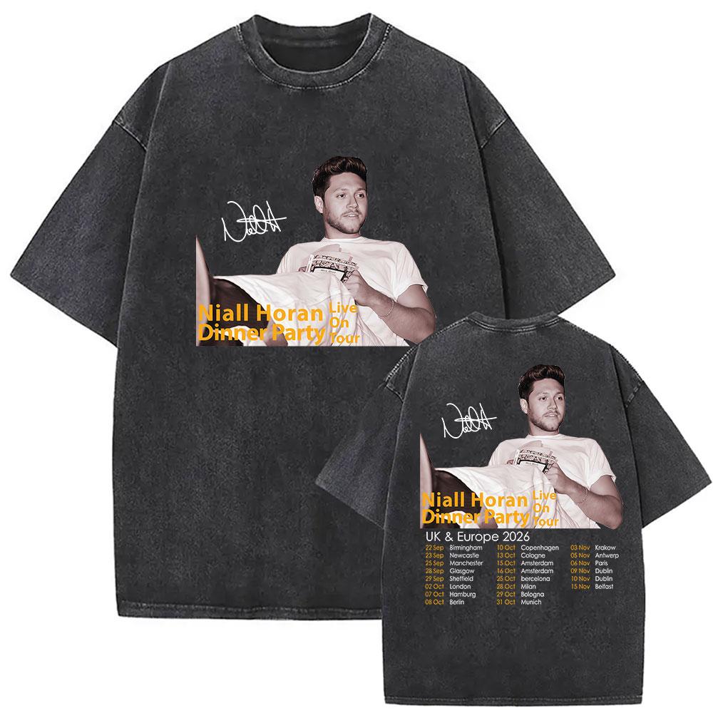 Vintage Washed Niall Horan Dinner Party Live on Tour 2026 Merch T Shirt Men's Clothing Casual Fashion Cotton Oversized T-shirts