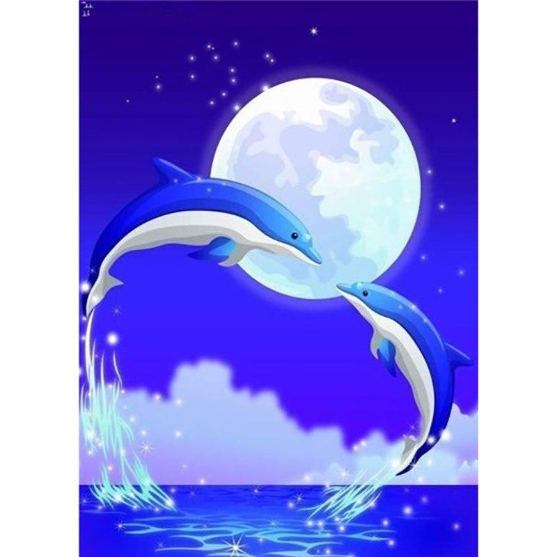 Painting 5d Diamond Diy Dolphin Diamond Embroidery Animals Rhinestones Mosaic Cross Stitch Full Round Drill Home Decor
