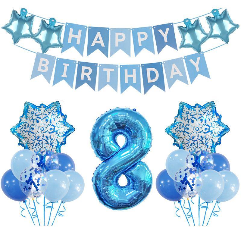 Snowflake Theme Birthday Party Balloon Set with Snowflake Pentagram Decoration Balloons