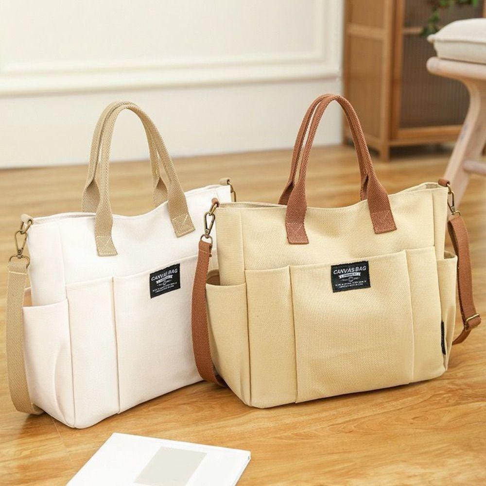 Large Capacity Shopping Bag Casual Mommy Bag Multi-pocket Canvas Tote Bag Streetwear