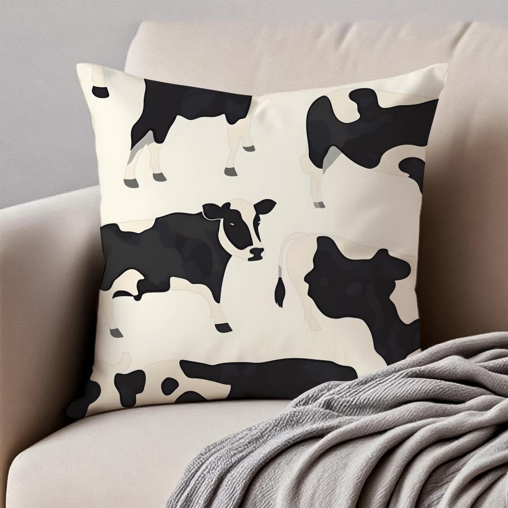 CCow Print Cushion Cover Pillowcase Antidustmite Invisible Zipper Short Plush Sofa Cushion