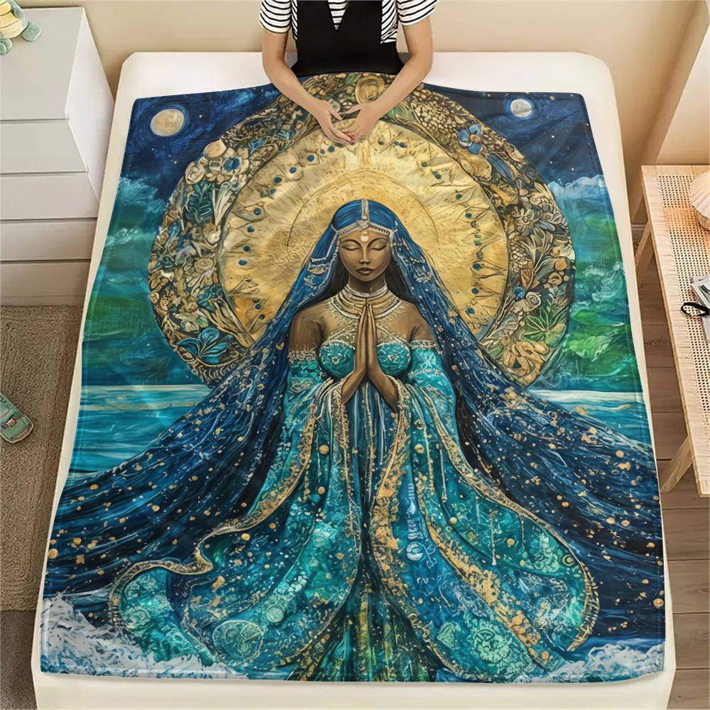 1Pc God Print Flannel Blanket, High quality Comfortable for All Seasons, Home Decor, Warmth and Comfort, Perfect for Christmas Gifts