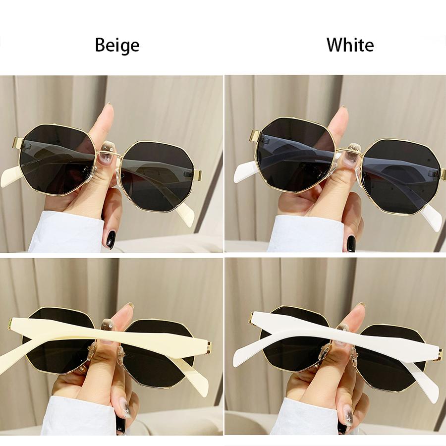 Золотые многоугольные металлические солнцезащитные очки с коричневыми неполяризованными линзами