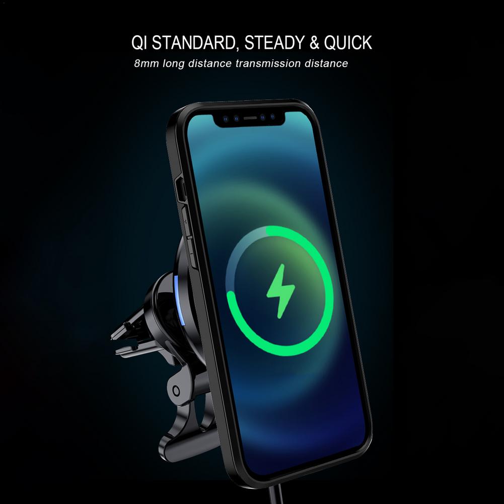 Магнитное беспроводное автомобильное зарядное устройство с максимальной быстрой зарядкой 15 Вт, совместимое со всеми версиями iPhone 12 с USB-кабелем передачи данных Type-C
