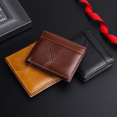 Кожаный мужской кошелек RFID антимагнитный противокражный браш ретро масляный воск коровья кожа кошелек