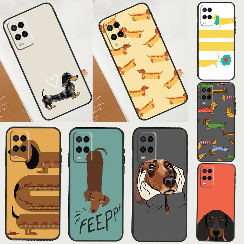 Cartoon Dachshund Sausage Dog Phone Case For Oppo A78 A96 A58 A18 A38 A98 A17 A77 A80 A40 A60 A16 A76 A74 A94 A54 A15 A57S