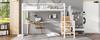 [32552890WAA] Iron Bunk Loft Bed, for Children and Teenagers, Table and Wardrobe, Side Ladder Handrail, Iron+Chipboard, White+Natural, 90x200cm