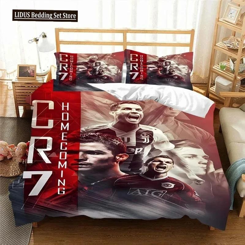 Fotbal Star CR7 Socer Beding Set Young Boys Young Girls Twin Quen Sized Dimensions Soft Duvet Cover Pilowcase Bed Young Boys Adult People Fashion Home