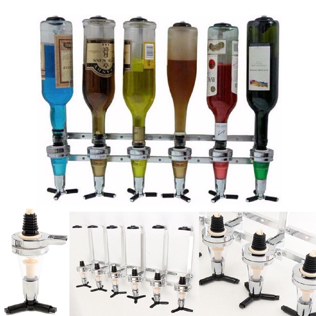 6 Bottles Bar Wine Holder Shots Stand Machine Wall Bracket Wall Mounted Wine Liquor Drinks Dispenser