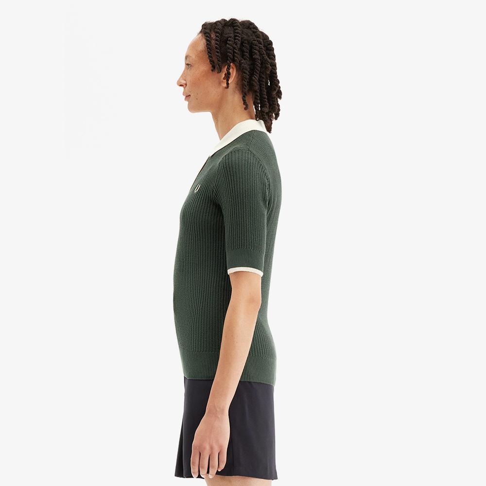 Fred Perry [Женский] Сетчатая вязаная рубашка-поло - Цвет: Зеленый Афпф2519113-Х89
